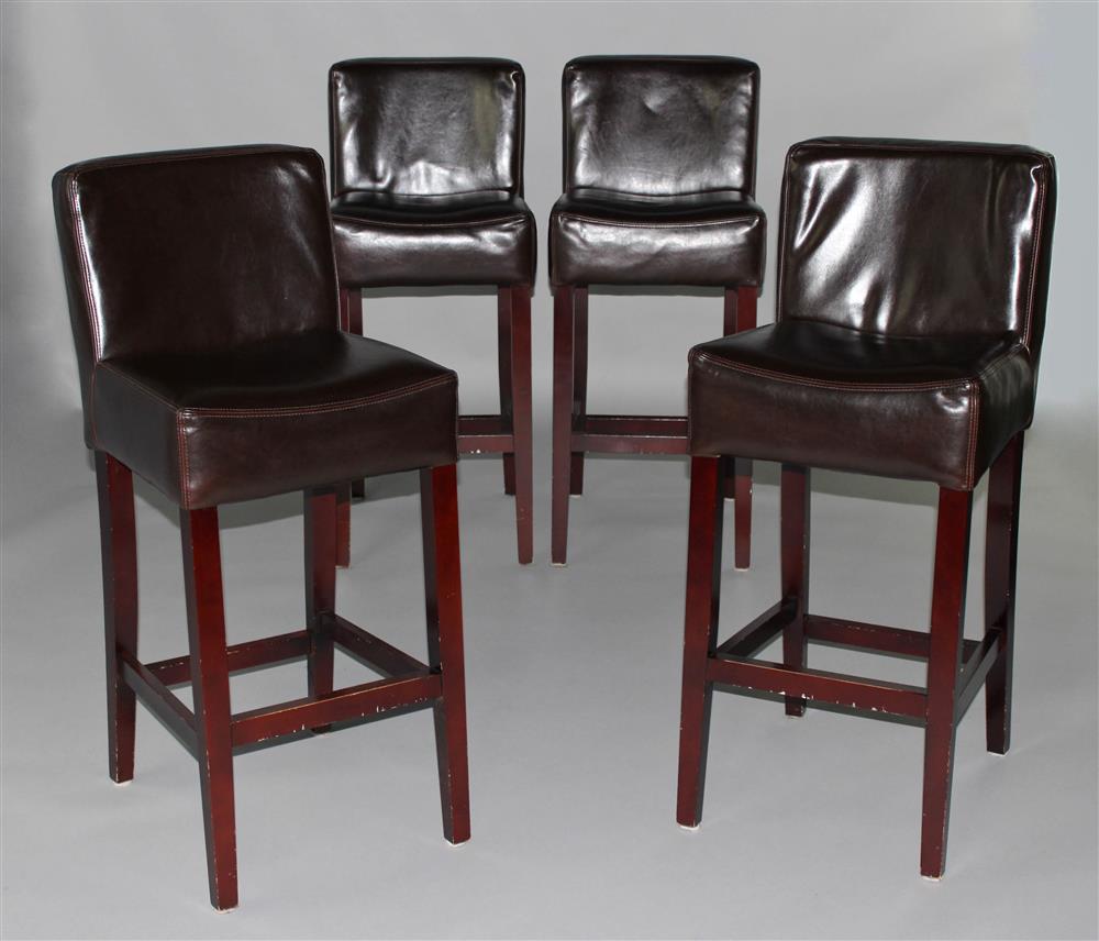 Appraisal: SET OF FOUR FOUR HANDS COMPANY BROWN LEATHER BARSTOOLS a