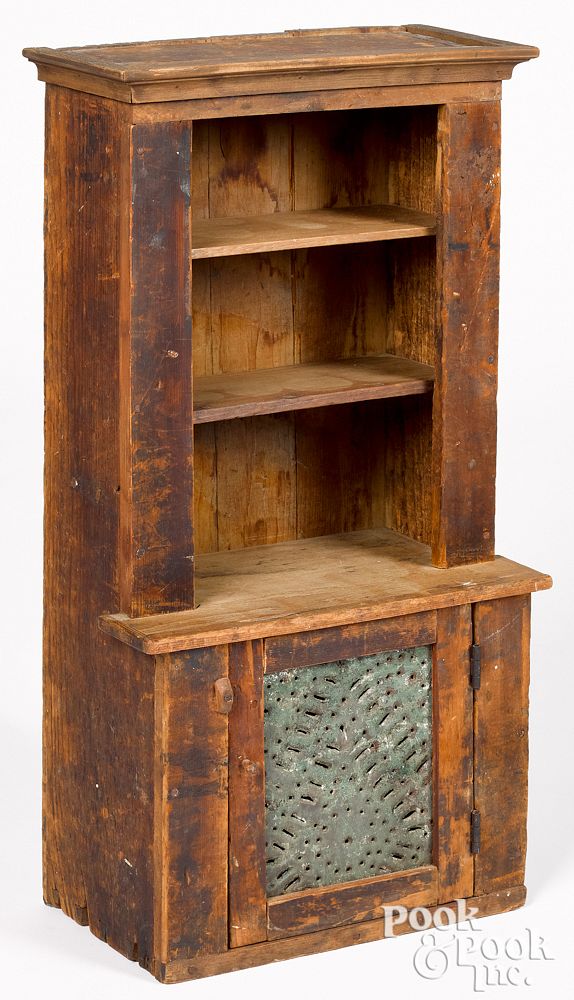 Appraisal: Miniature pine stepback cupboard th c with pu Miniature pine