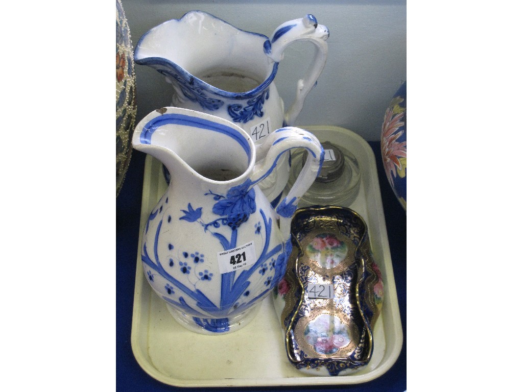 Appraisal: Lot comprising two blue and white jugs an inkwell and