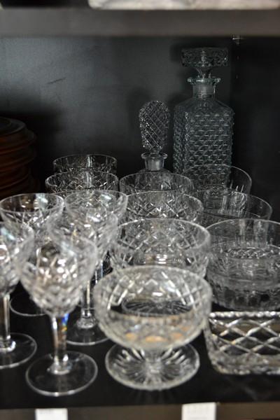 Appraisal: A SHELF OF ASSORTED CRYSTAL INCL DESSERT DISHES PERFUME BOTTLES