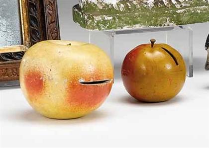 Appraisal: Two painted apple-form banks th century The first a chalkware