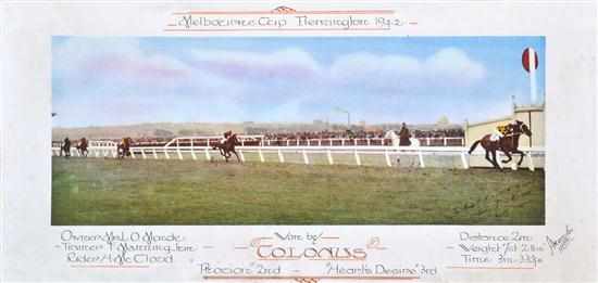 Appraisal: MELBOURNE CUP FINISH WINNER COLONUS hand coloured 'trainer Mr L