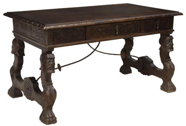 Appraisal: Spanish Baroque style walnut library table writing desk th c