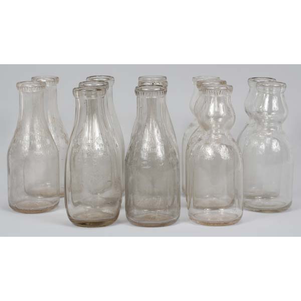 Appraisal: Thirteen Embossed Polk Milk and Cream Top Quart Bottles