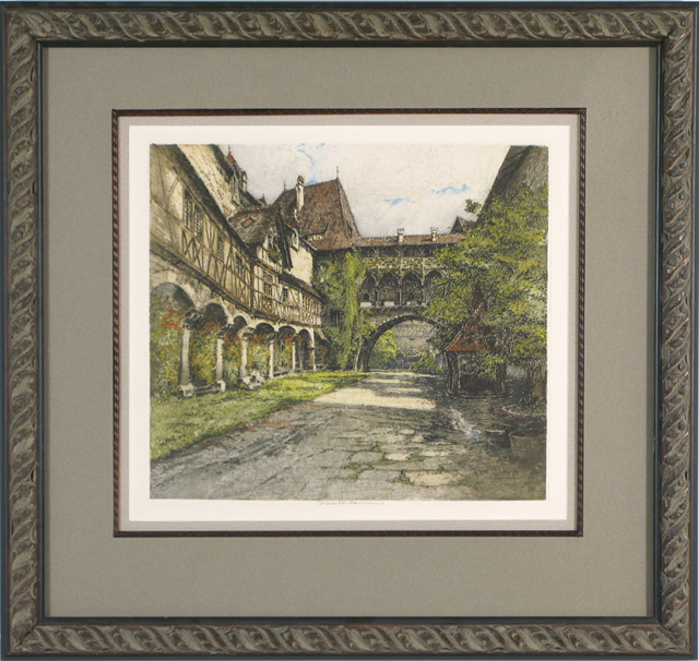 Appraisal: ROBERT KASIMIR ETCHING AND AQUATINT Austria - titled Kreuzenstein Courtyard