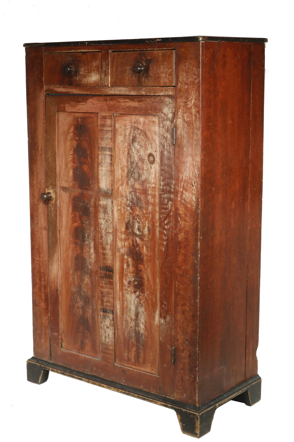 Appraisal: EARLY AMERICAN PRIMITIVE CUPBOARD Red Painted and Faux Grained Pine