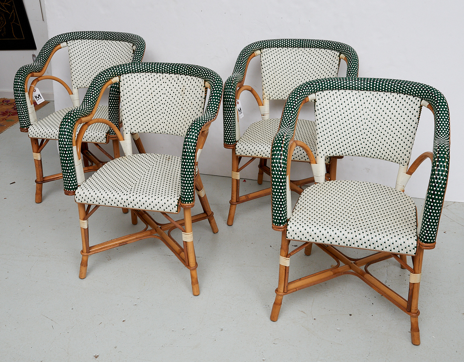 Appraisal: SET MAISON DRUCKER CAFE ARMCHAIRS th c green and white