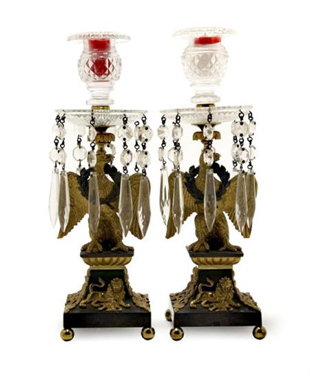 Appraisal: Pair of Regency Cut Glass and Gilt and Patinated-Bronze Candlesticks