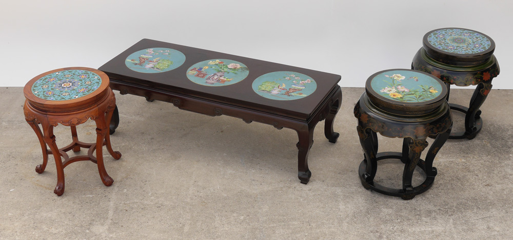 Appraisal: PC CLOISONNE COFFEE TABLE AND END TABLES pieces total to