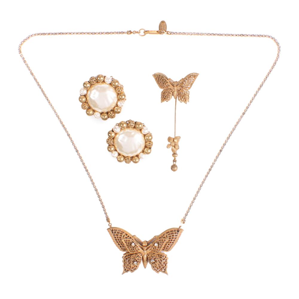 Appraisal: MIRIAM HASKELL PC OPENWORK BUTTERFLY PENDANT NECKLACE WITH RHINESTONE CHAIN