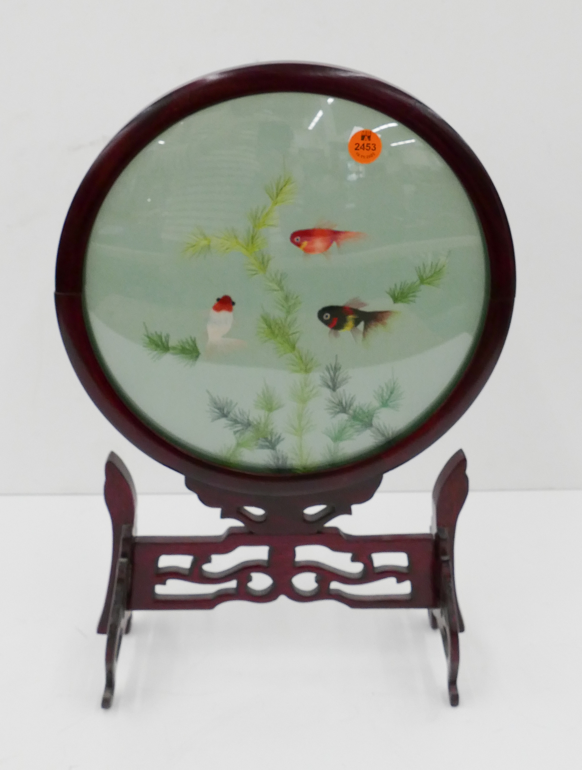 Appraisal: Chinese Silk Embroidered Fish Table Screen- ''