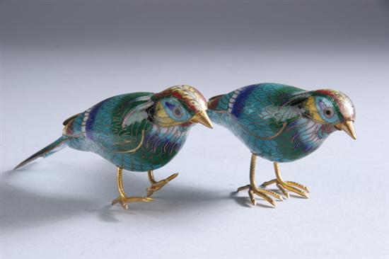 Appraisal: PAIR CHINESE CLOISONN ENAMEL FIGURES OF BIRDS - in long