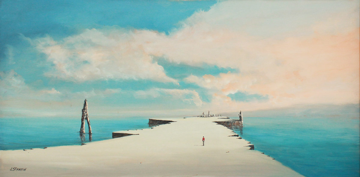 Appraisal: STANCIN John European th Century Horizontal Surreal Landscape with Lone