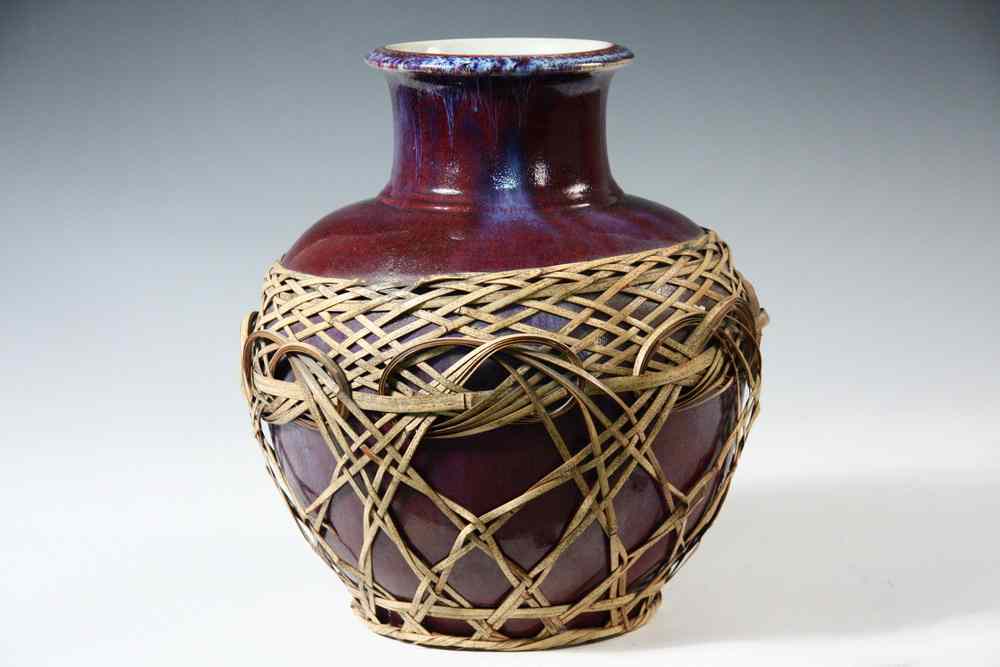 Appraisal: STORAGE JAR - Japanese flambe glazed porcelain storage jar with