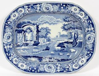 Appraisal: STAFFORDSHIRE BLUE WHITE TRANSFER PLATTER STAFFORDSHIRE BLUE WHITE TRANSFER WELL-AND-TREE