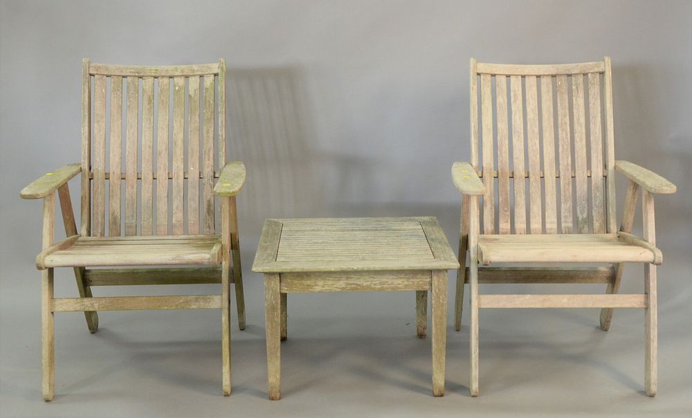 Appraisal: Three piece lot to include Pair Teak Outdoor Armchairs height