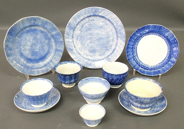 Appraisal: - Group of blue spatterware- plates largest dia handleless cups