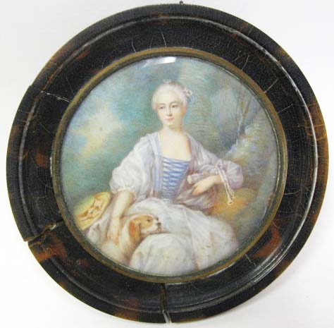 Appraisal: A Portrait Miniature of a Lady and Her Dog probably