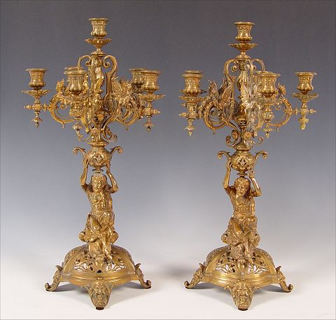 Appraisal: PAIR BRONZE FIGURAL CANDELABRUM Measures '' high x '' overall