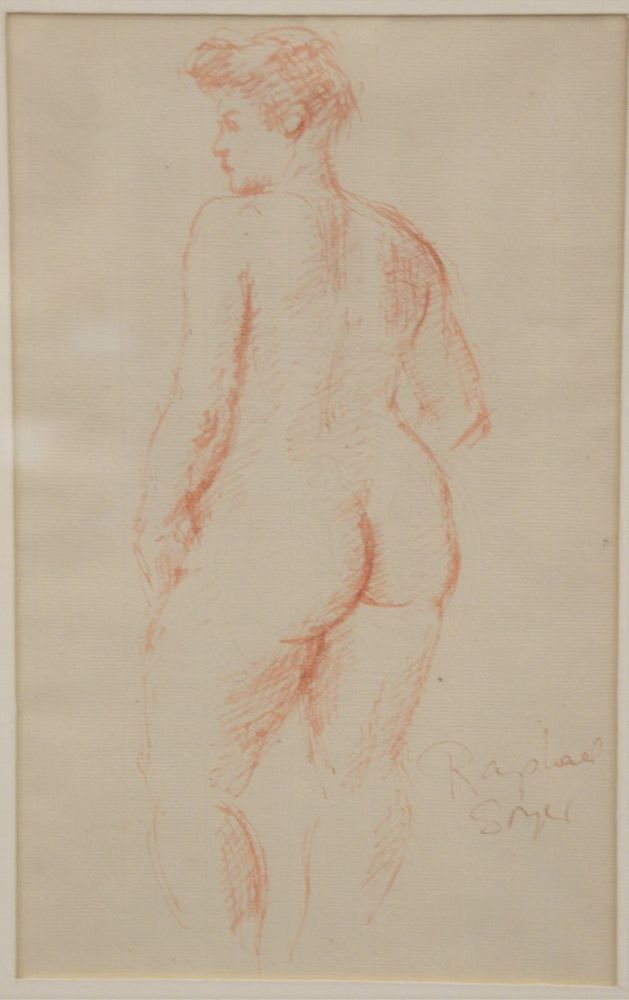 Appraisal: Raphael Soyer - red pen and ink Back Nude woman