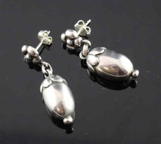 Appraisal: A pair of Georg Jensen silver drop earrings pattern no