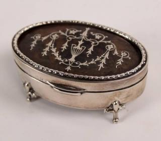 Appraisal: SILVER AND TORTOISESHELL OVAL HALLMARKED BOX FINE QUALITY SILVER AND