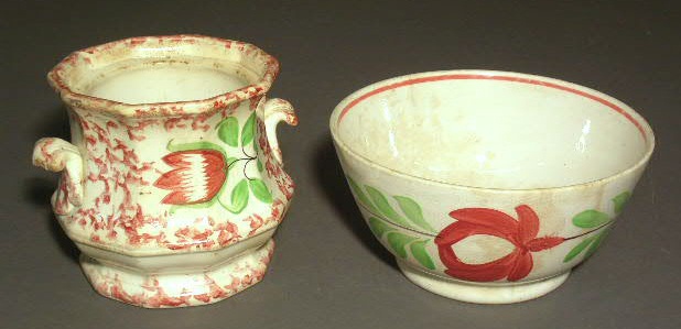 Appraisal: Spatterware sugar bowl and a Staffordshire bowl