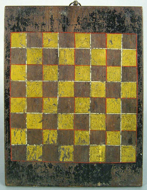 Appraisal: Small painted walnut gameboard th c signed F Marin x