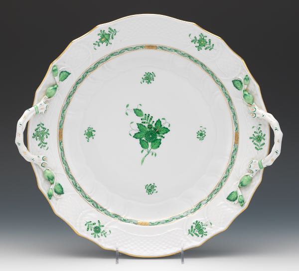 Appraisal: HEREND PORCELAIN CHINESE GREEN BOUQUET SERVING DOUBLE HANDLES TRAY x