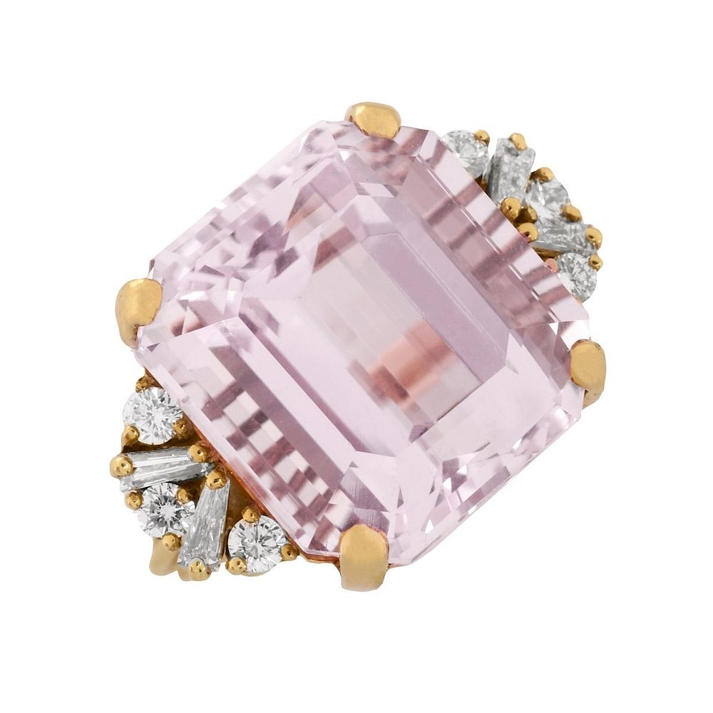 Appraisal: Kunzite Diamond and K Ring Approx Carat Emerald Cut Kunzite