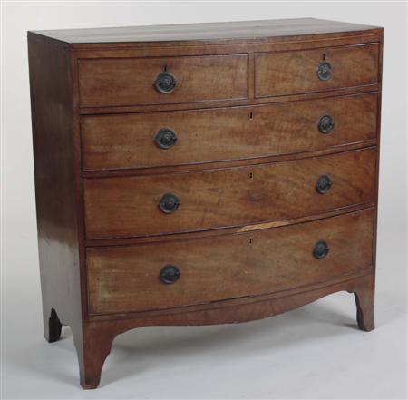 Appraisal: A th century mahogany bowfront chest the boxwood strung frieze