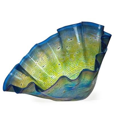 Appraisal: DALE CHIHULY b Massive Macchia bowl with blue lip wrap