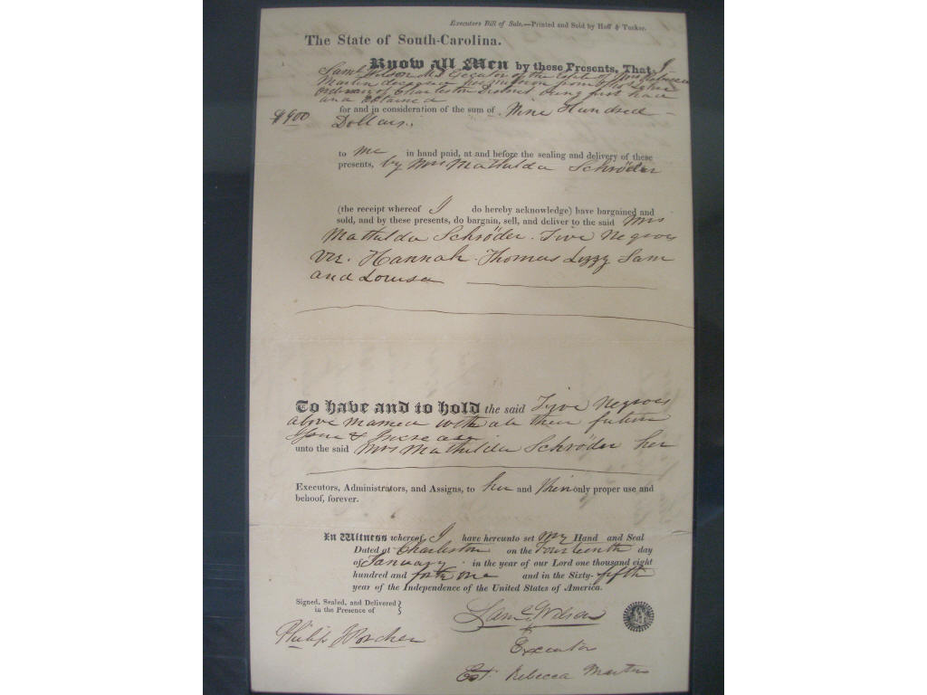 Appraisal: South Carolina Slave Bill of Sale partially printed document one