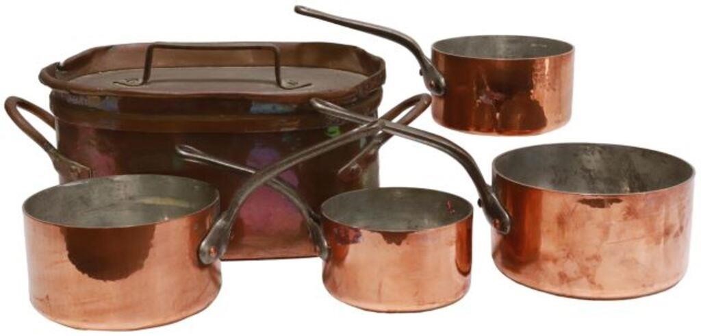 Appraisal: lot of French copper and metal cookware including graduated saucepans