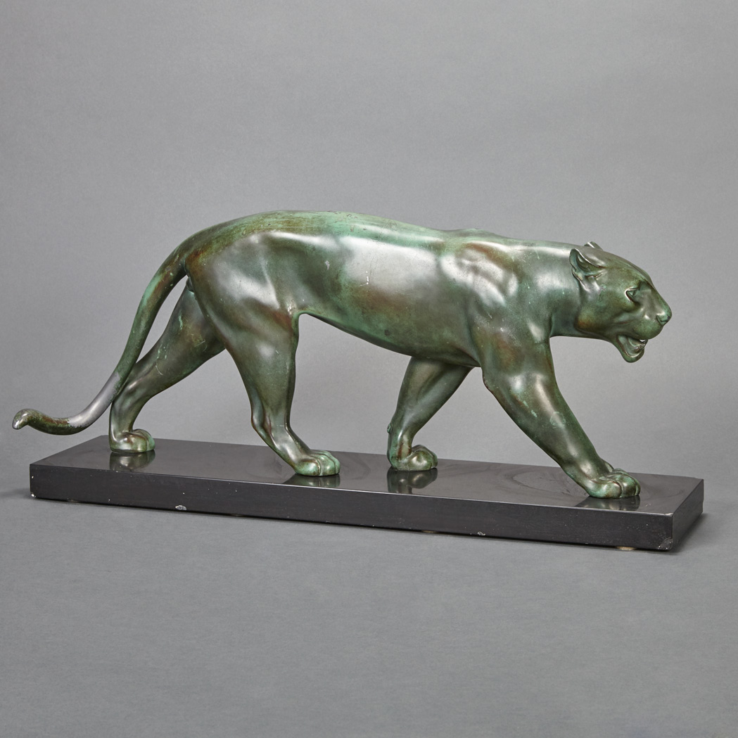 Appraisal: French Green Patinated-Metal Figure of a Panther After a model