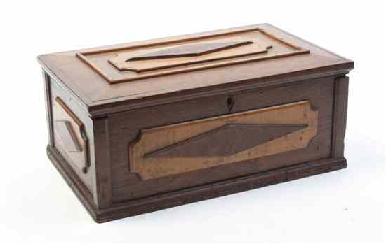 Appraisal: An American Walnut and Maple Folk Art Box of rectangular