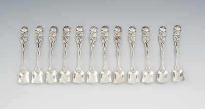 Appraisal: A Set of Twelve Sterling Silver Salt Spoons Each tiny