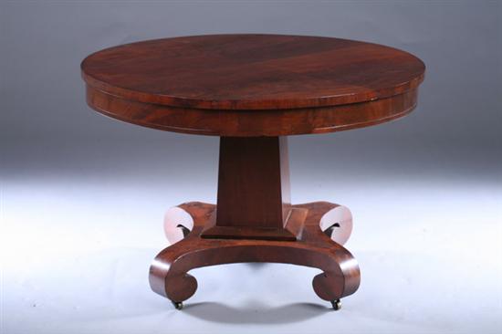 Appraisal: AMERICAN EMPIRE MAHOGANY CIRCULAR LOW TABLE th century Rounded flat-edge