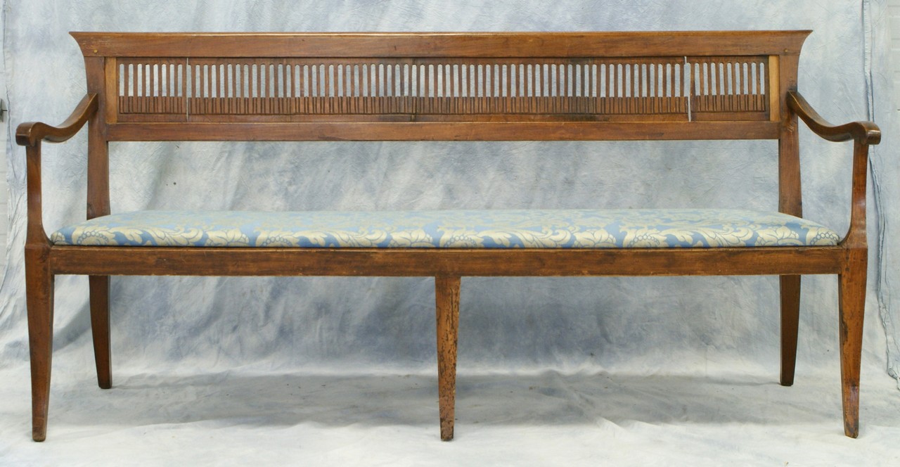 Appraisal: Continental mahogany settee with unusual pierced back splat scroll arms