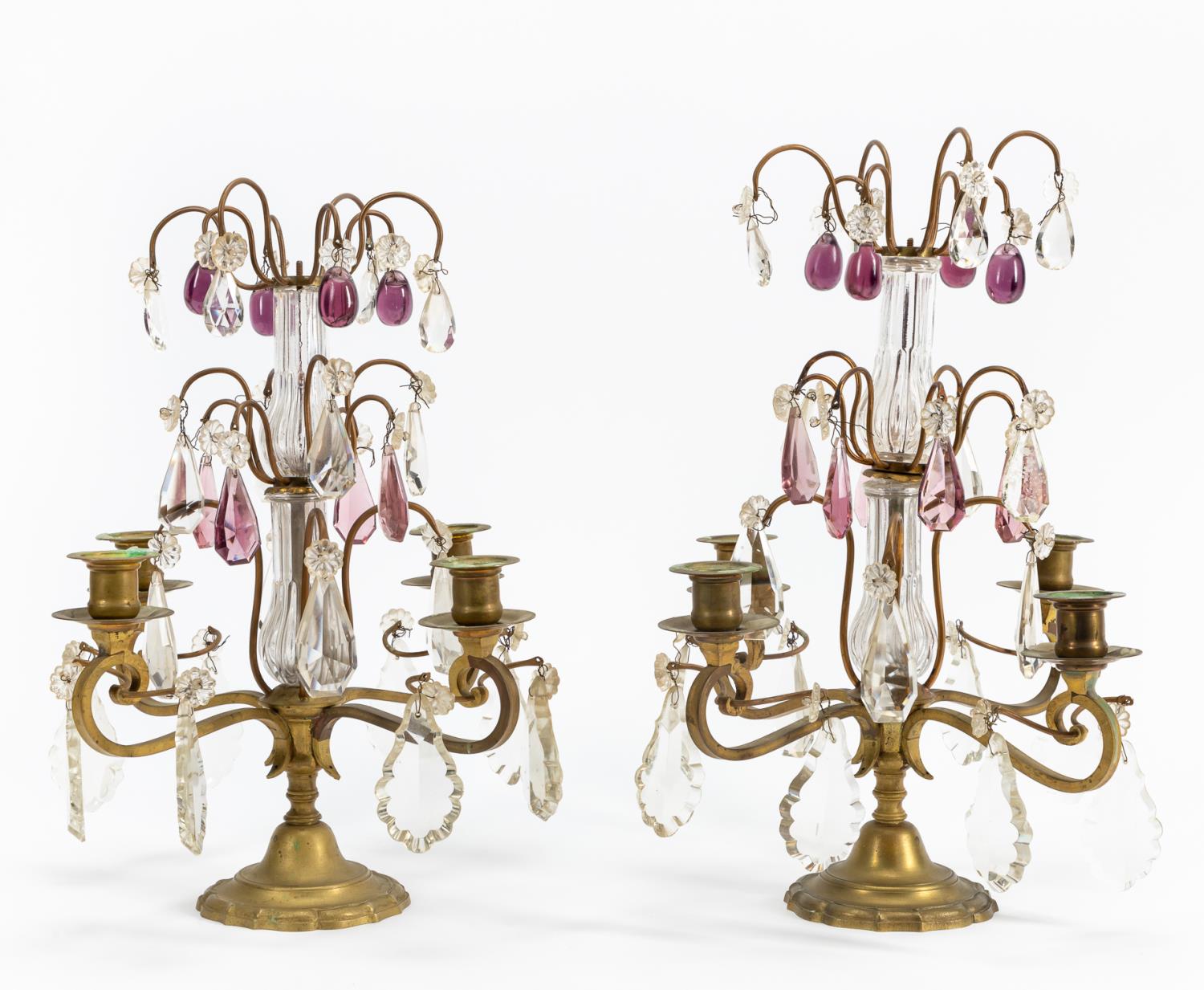 Appraisal: PR LOUIS XV STYLE BRONZE CRYSTAL CANDELABRA Continental possibly Italian