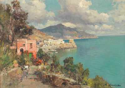 Appraisal: Mario Maresca Italian - The Amalfi Drive Oil on canvas