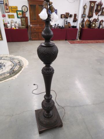 Appraisal: Carved Mahogany Floor Lamp fine detail circa ' tall square