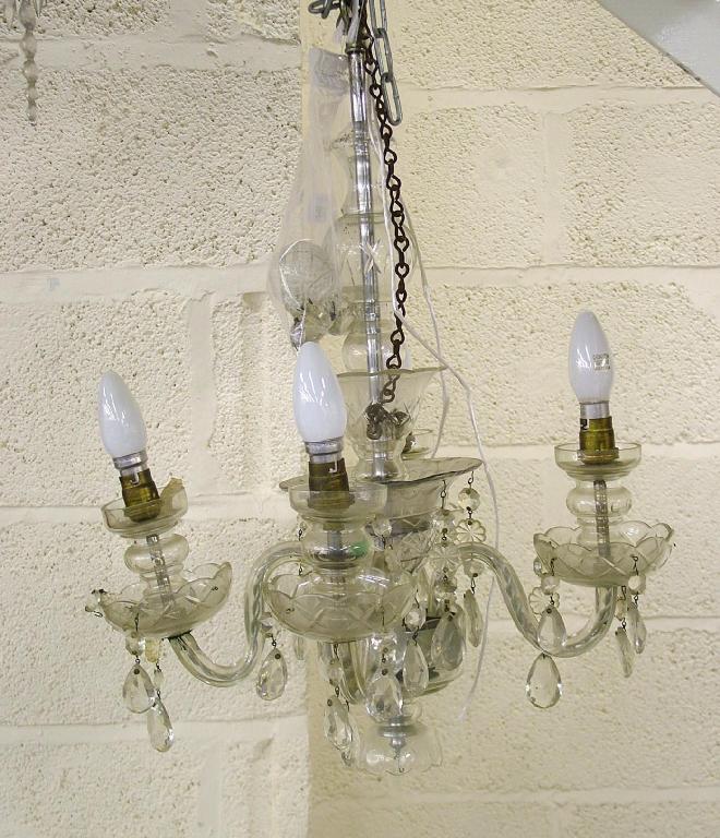 Appraisal: Glass four branch chandelier with glass prismatic drops high