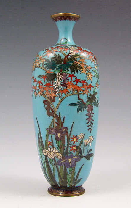 Appraisal: BLUE GROUND FLORAL CLOISONNE VASE Unknown makers impression on base