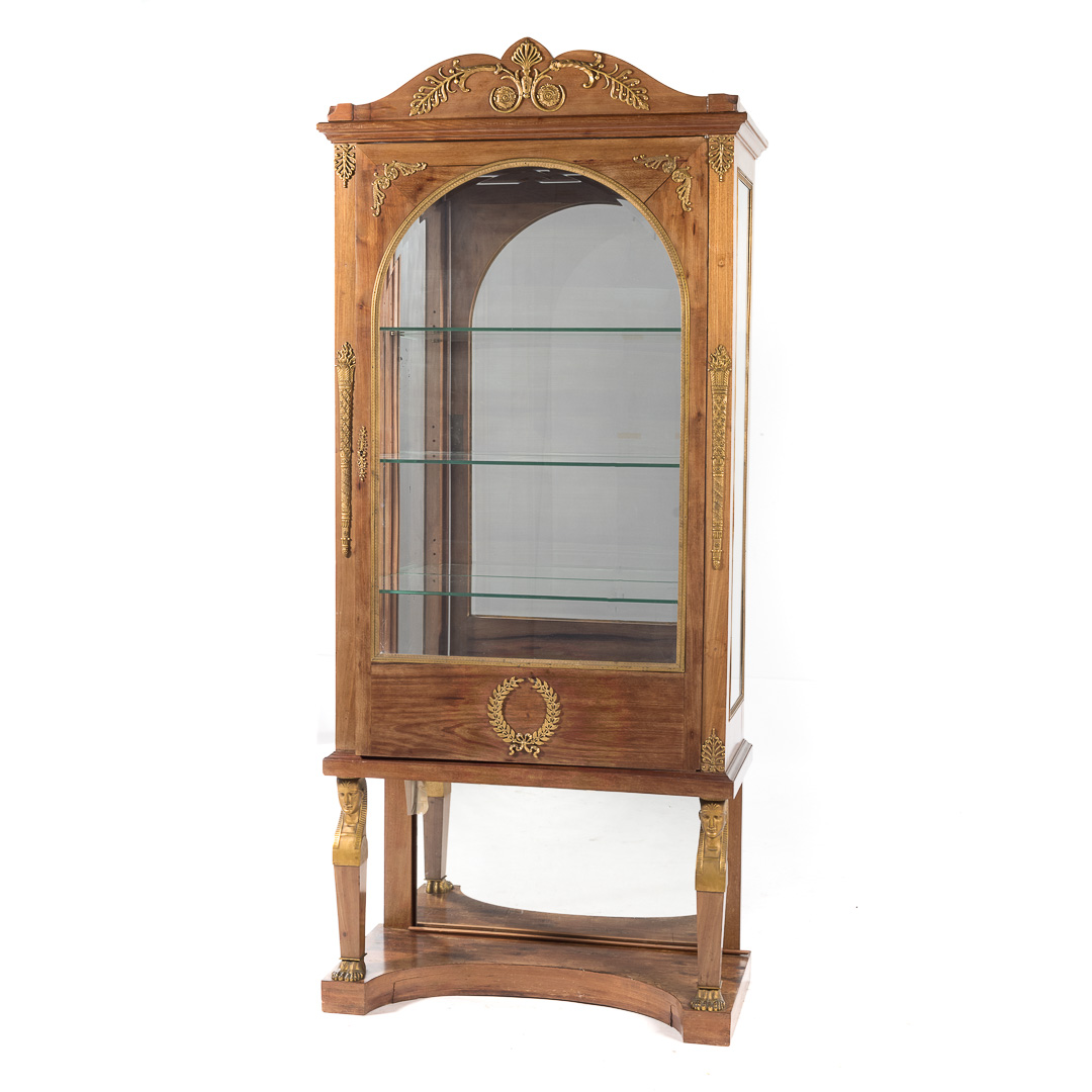 Appraisal: Swiss Empire style walnut bronze-mounted vitrine late th early th