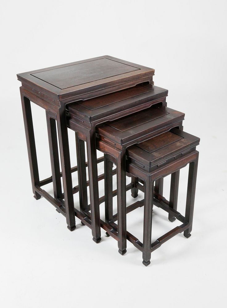 Appraisal: Nesting Set of Four Chinese Elm Side Tables Nesting Set