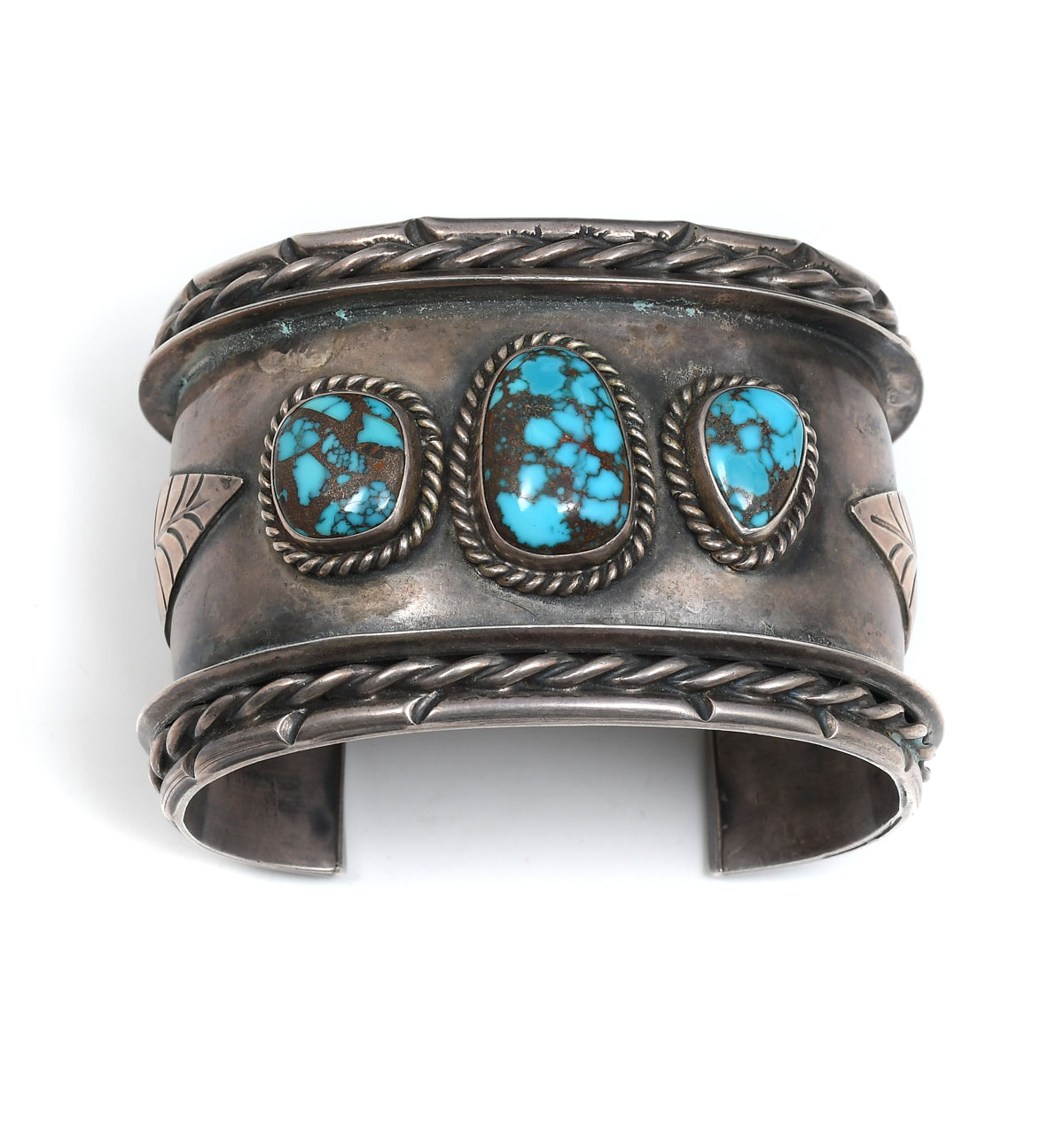 Appraisal: NATIVE AMERICAN INDIAN SILVER TURQUOISE CUFF BRACELET Substantial wide sterling