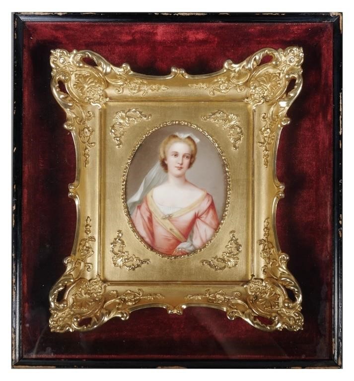 Appraisal: Signed oval portrait on porcelain KPM quality framed in shadow