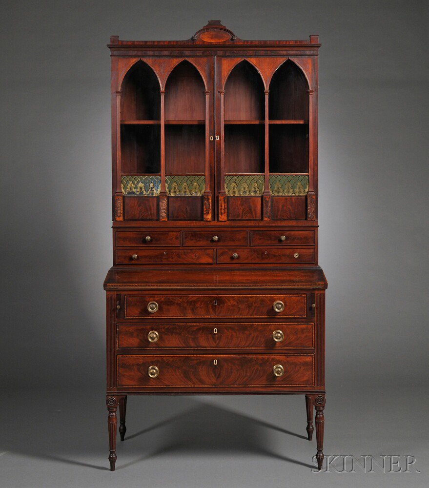 Appraisal: Federal Mahogany Carved and Inlaid Lady's Secretary-bookcase attributed to Thomas