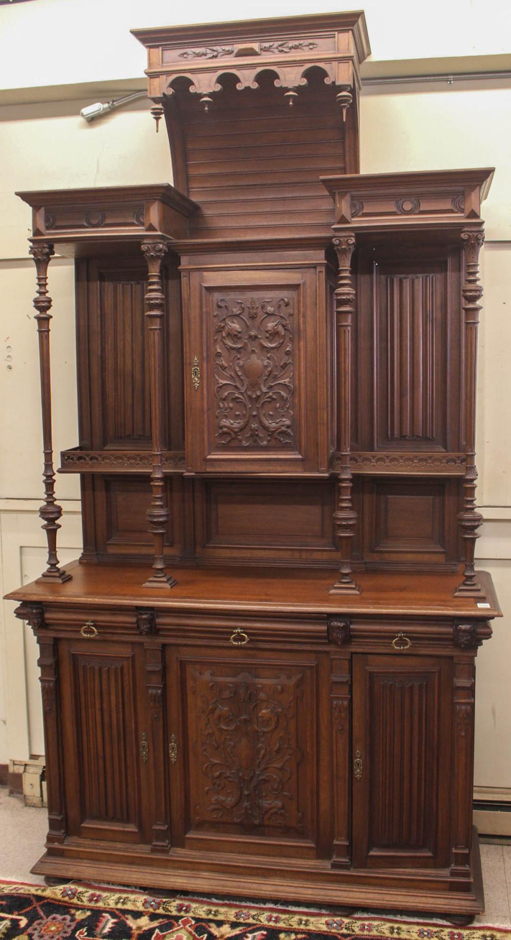 Appraisal: TALL CARVED WALNUT SIDEBOARD Renaissance Revival style French late th